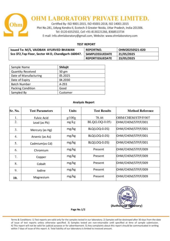 Vaidban Shilajit Testing Report-1